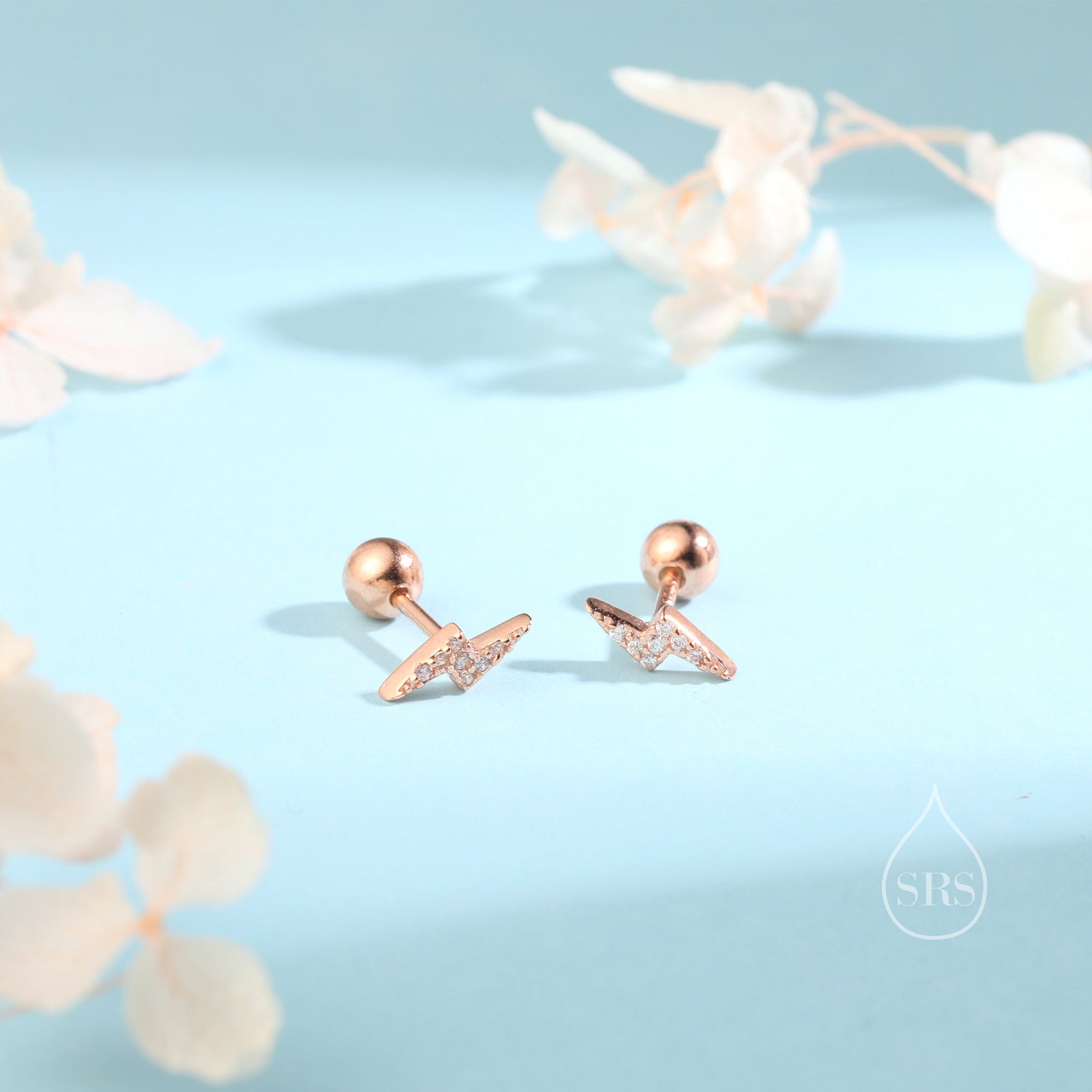 CZ Lightning Bolt Screw Back Earrings in Sterling Silver, Lightning Bolt Barbell Earrings, Silver, Gold and Rose Gold, Bolt Screwback