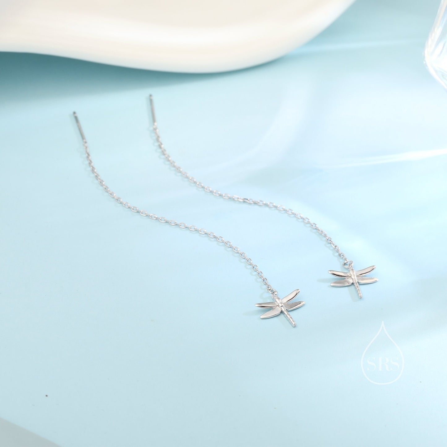 Sterling Silver Dragonfly Long Ear Threaders, Dragonfly Threader Earrings, Dainty Dangle Earrings