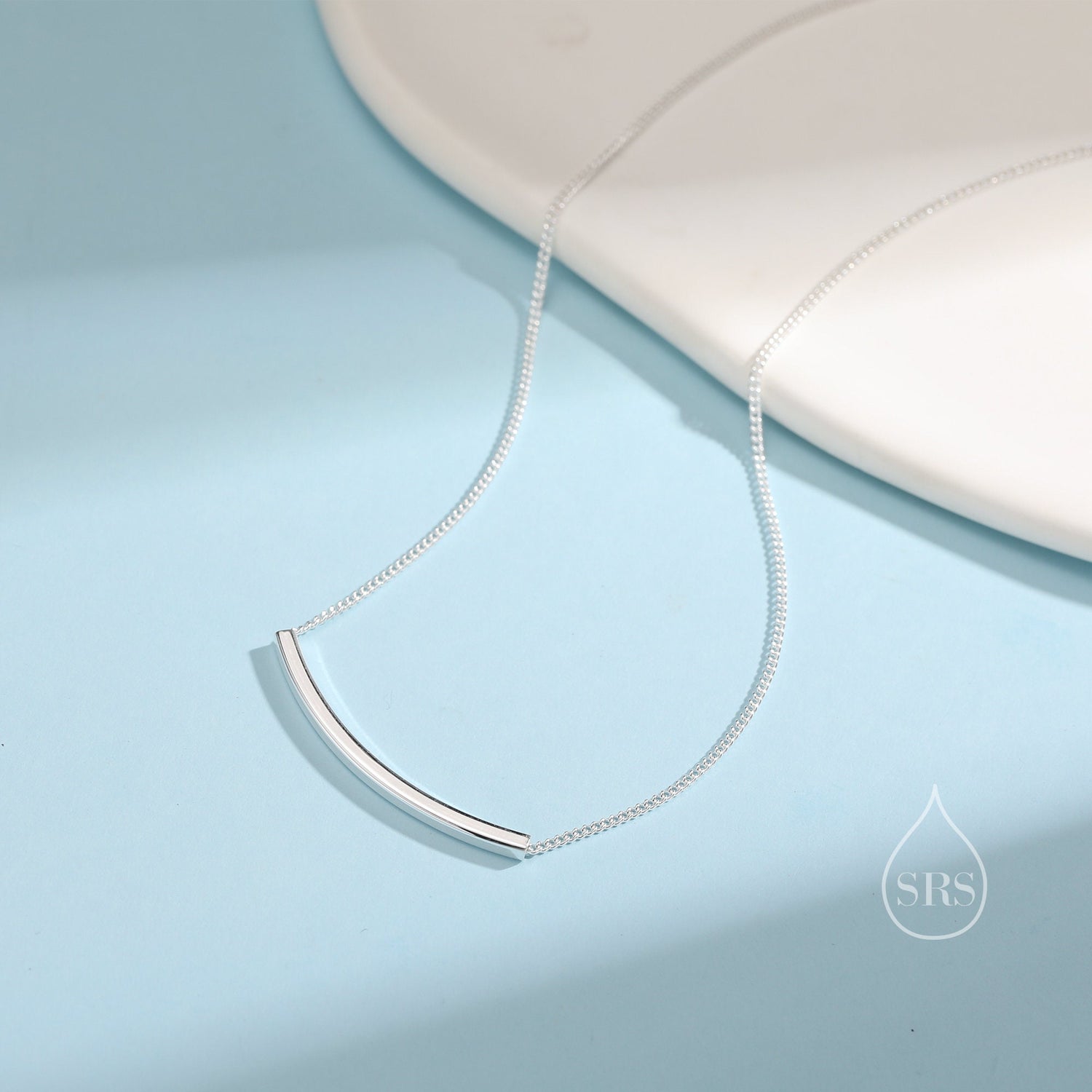 Curved Bar Necklace in Sterling Silver, Bar Necklace, Smile Necklace, Curved Necklace