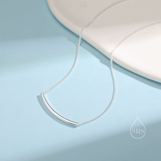Curved Bar Necklace in Sterling Silver, Bar Necklace, Smile Necklace, Curved Necklace