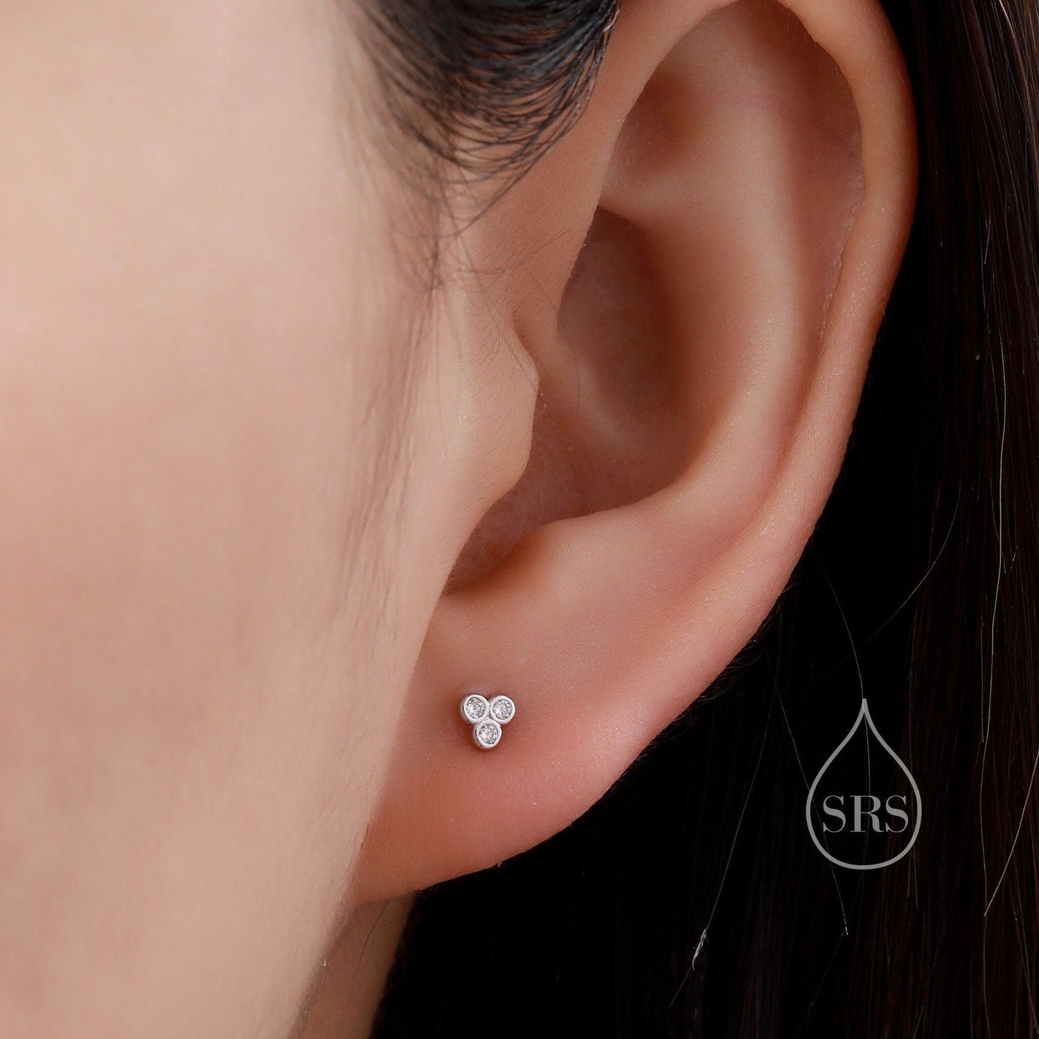 Tiny CZ Trio Stud Earrings in Sterling Silver, Silver, Gold or Rose Gold,  Three CZ Earrings, CZ Cluster Earrings