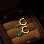 Dangle Jade Huggie Hoops Earrings in Sterling Silver, , Genuine Jade Stones, Silver or Gold, Minimalist Simple Hoop Earrings