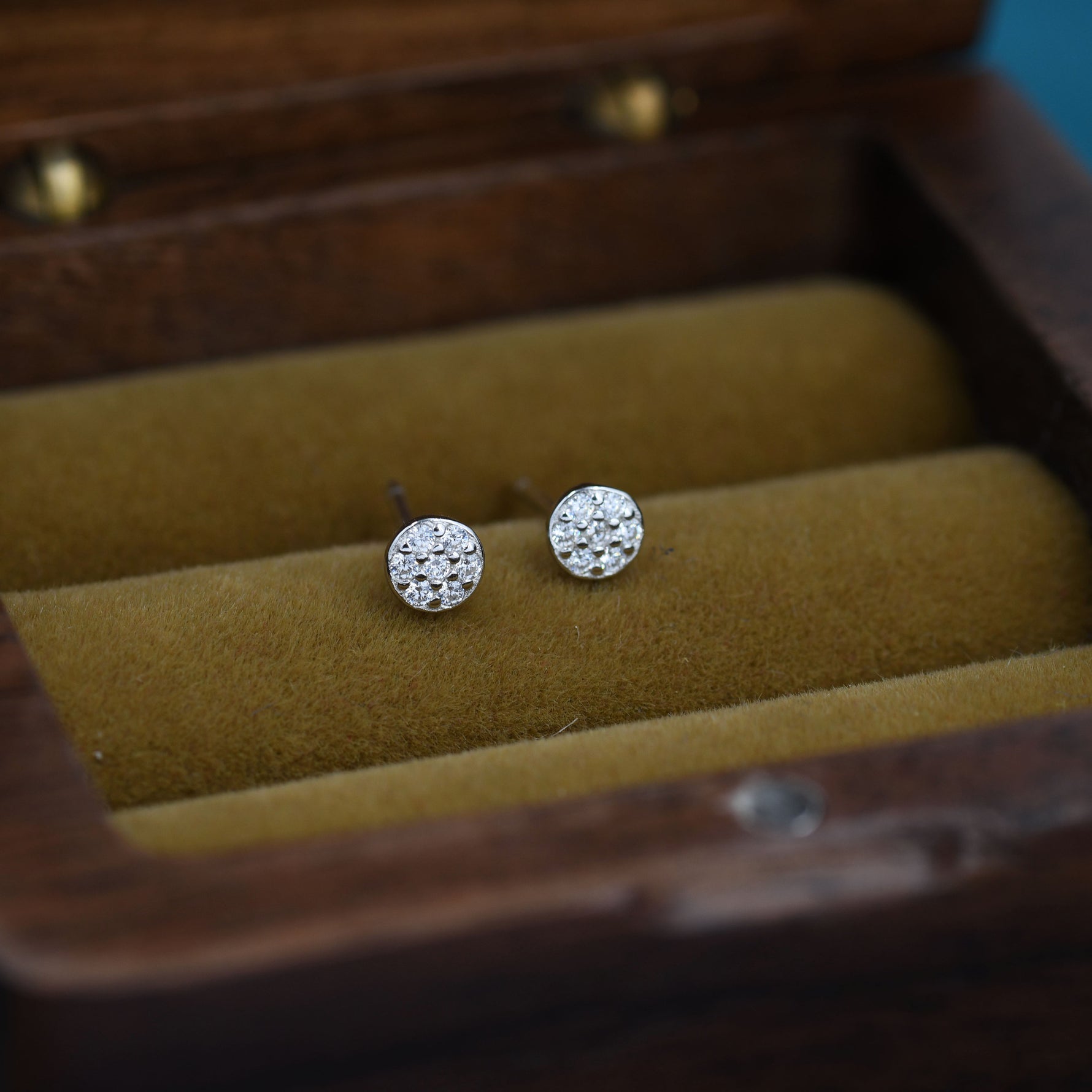 Extra Tiny Round Disk Stud Earrings in Sterling Silver, Sparkly CZ Coin Earrings, Tiny Circle Stud, CZ Pave Coin Earrings, Silver or Gold