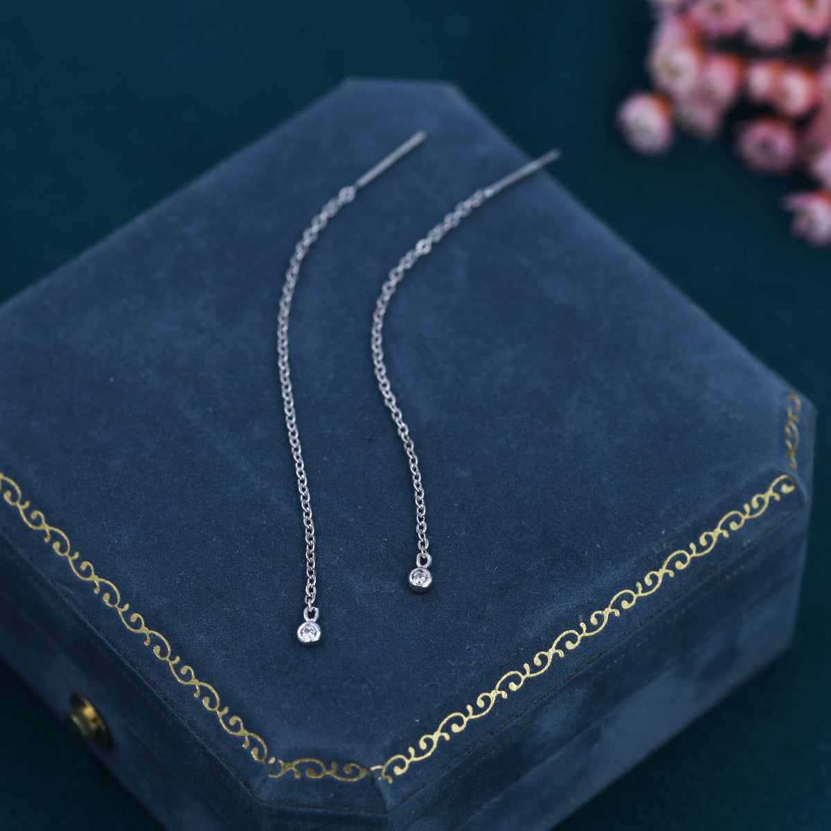 Tiny Crystal Bezel Threader Earrings