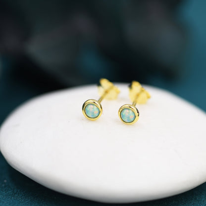 Sterling Silver Tiny Green Opal Stud Earrings, Tiny Opal Earrings, Mint Green Opal, Lab Opal Stud, 3mm Opal Earrings