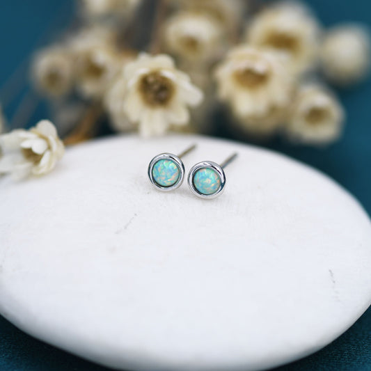 Sterling Silver Tiny Green Opal Stud Earrings, Tiny Opal Earrings, Mint Green Opal, Lab Opal Stud, 3mm Opal Earrings