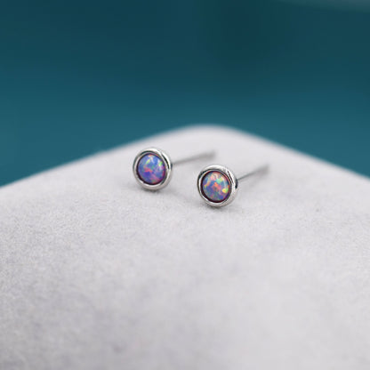 Sterling Silver Tiny Purple Opal Stud Earrings, Tiny Opal Earrings, Purple Opal, Lab Opal Stud, 3mm Opal Earrings