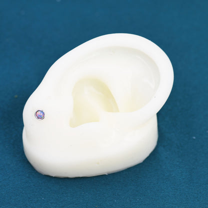 Sterling Silver Tiny Purple Opal Stud Earrings, Tiny Opal Earrings, Purple Opal, Lab Opal Stud, 3mm Opal Earrings