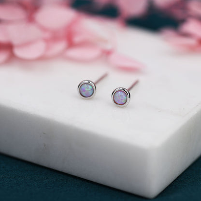 Sterling Silver Tiny Pink Opal Stud Earrings, Tiny Opal Earrings, Pink Opal, Lab Opal Stud, 3mm Opal Earrings