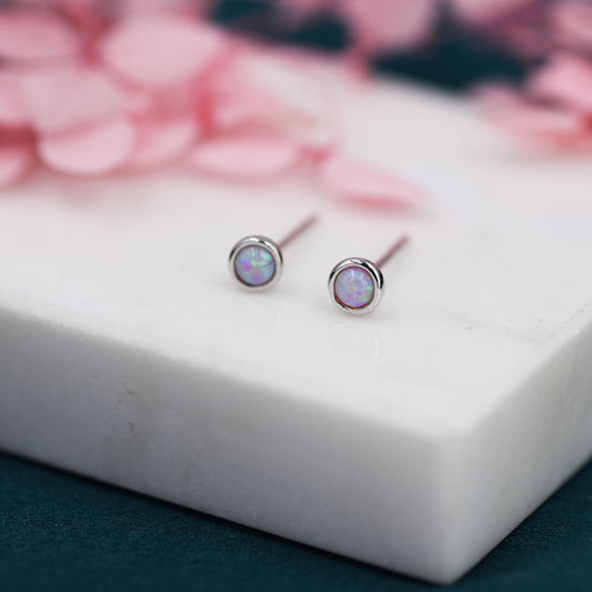 Sterling Silver Tiny Pink Opal Stud Earrings, Tiny Opal Earrings, Pink Opal, Lab Opal Stud, 3mm Opal Earrings