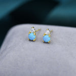 Sterling Silver Tiny Blue Opal and CZ Stud Earrings, Tiny Opal Earrings, Blue Opal, Lab Opal Stud
