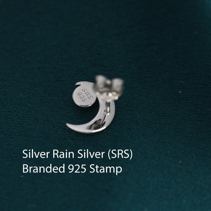 Cresent Moon with Moonstone Stud Earrings in Sterling Silver, Moon Earrings, Moon Stud, Celestial Moon Earrings