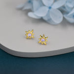Moonstone Starburst Stud Earrings in Sterling Silver, North Star Earrings with Moonstone, Silver, Gold and Rose Gold, Sunburst Earrings