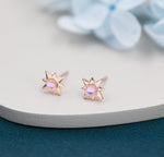 Moonstone Starburst Stud Earrings in Sterling Silver, North Star Earrings with Moonstone, Silver, Gold and Rose Gold, Sunburst Earrings