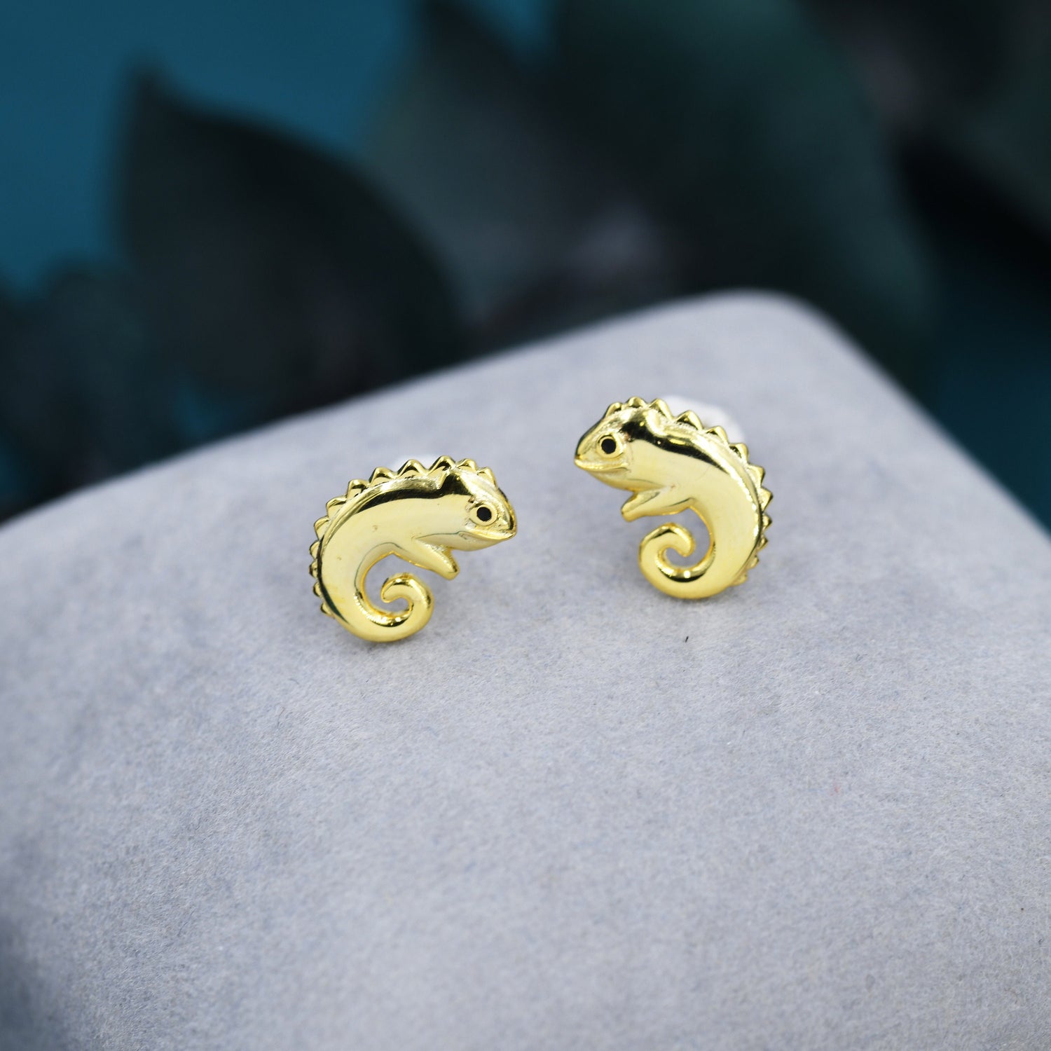 Chameleon Stud Earrings in Sterling Silver, Lizard Stud, Cute Animal Earrings, Nature Inspired Earrings