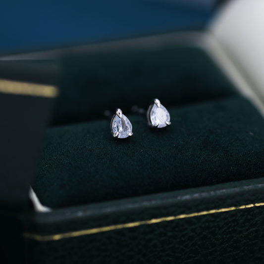 Extra Tiny Droplet CZ Stud Earrings in Sterling Silver, Tiny Pear Cut CZ Stud Earrings, Silver or Gold