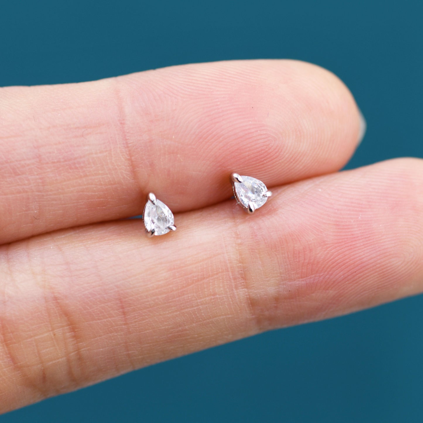 Extra Tiny Droplet CZ Stud Earrings in Sterling Silver, Tiny Pear Cut CZ Stud Earrings, Silver or Gold