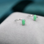 Mint Green Opal Marquise Huggie Hoop Earrings in Sterling Silver, Tiny Opal Open Hoop Earrings, Opal Pull Through Threaders, Half Hoops