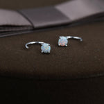 White Opal Huggie Hoop Earrings in Sterling Silver, Tiny Opal Open Hoops, Opal Pull Through Threaders, Half Hoops, C Shape Opal Hoops