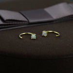 White Opal Huggie Hoop Earrings in Sterling Silver, Tiny Opal Open Hoops, Opal Pull Through Threaders, Half Hoops, C Shape Opal Hoops