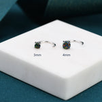 Black Opal Huggie Hoop Earrings in Sterling Silver, Tiny Opal Open Hoops, Opal Pull Through Threaders, Half Hoops, C Shape Opal Hoops