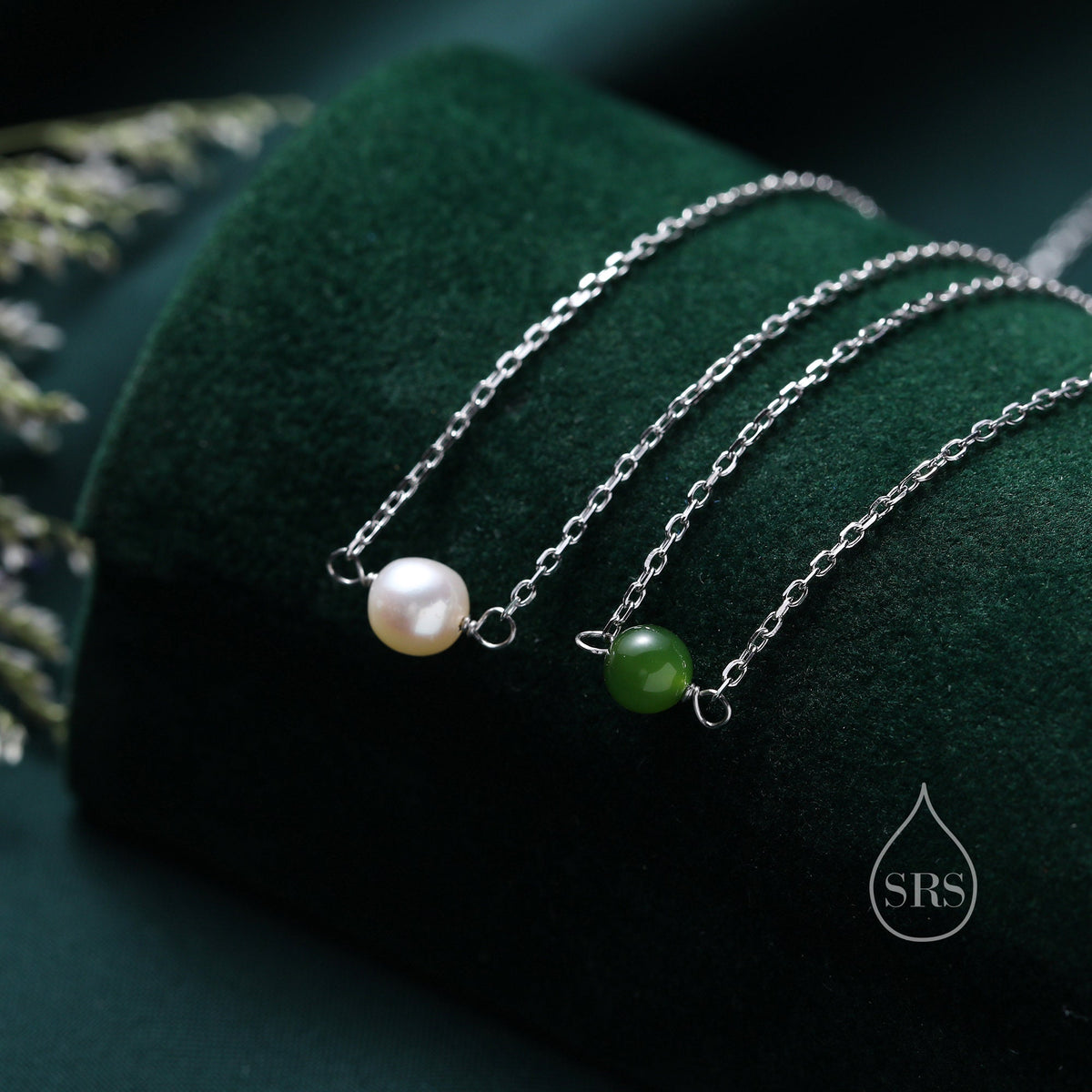 Jade Bead Necklace in Sterling Silver, Jade Necklace, Single Jade Necklace, Genuine Jade Crystal, Natural Jade Stone Necklace