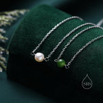 Jade Bead Necklace in Sterling Silver, Jade Necklace, Single Jade Necklace, Genuine Jade Crystal, Natural Jade Stone Necklace