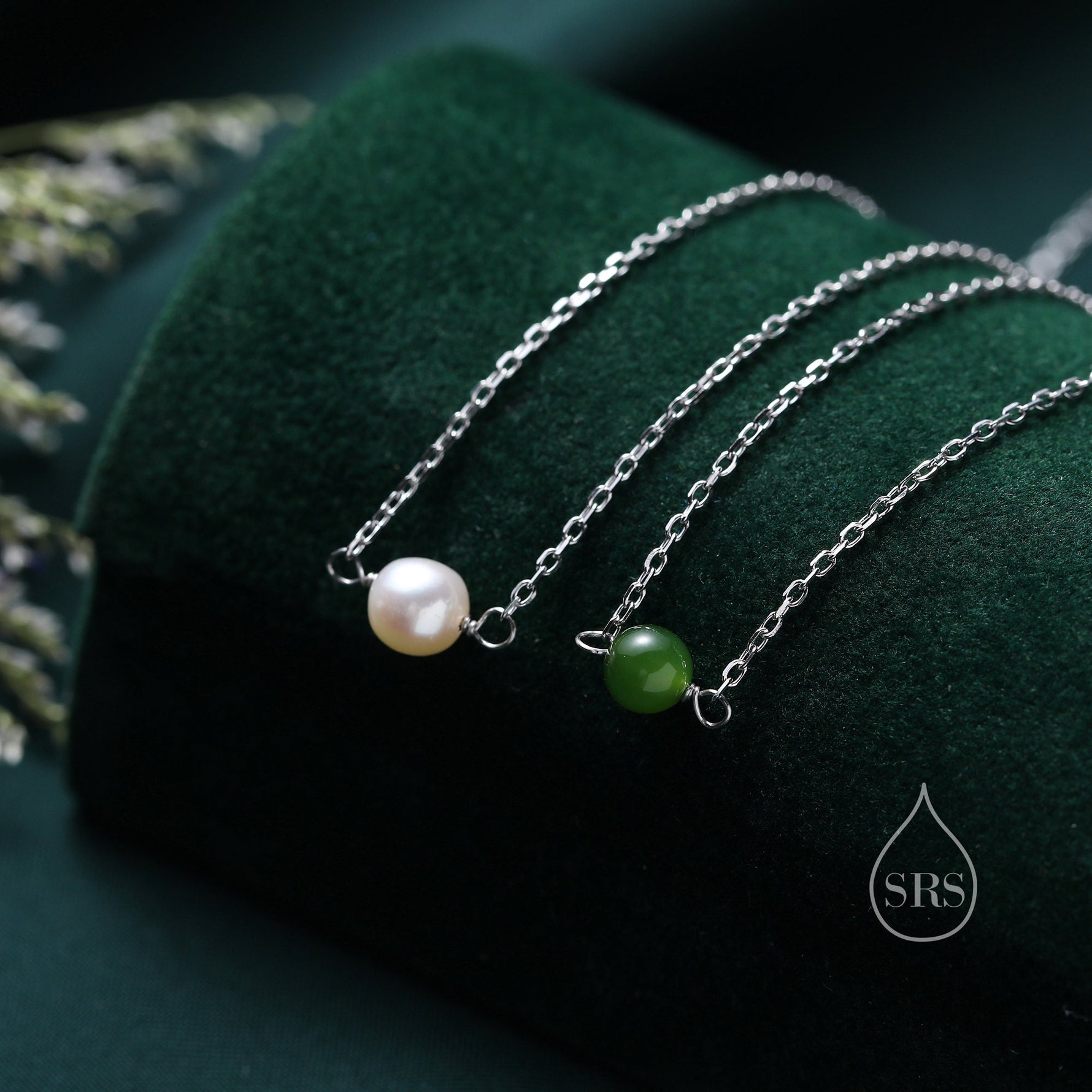 Jade Bead Necklace in Sterling Silver, Jade Necklace, Single Jade Necklace, Genuine Jade Crystal, Natural Jade Stone Necklace