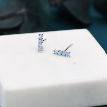 Blue Opal Bar Stud Earrings in Sterling Silver, Silver or Gold, Opal Bar Earrings, Tiny Opal Earrings, Dainty Opal Cluster Earrings