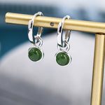 Green Jade Coin Detachable Hoop Earrings