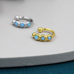 Blue Opal Ear Cuff in Sterling Silver, Silver or Gold, Simple Piercing Free Earrings, Minimalist Ear Cuff, Opal Ear Cuff