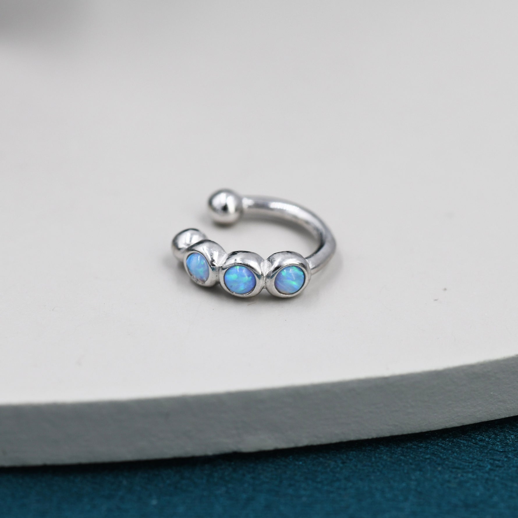 Blue Opal Ear Cuff in Sterling Silver, Silver or Gold, Simple Piercing Free Earrings, Minimalist Ear Cuff, Opal Ear Cuff