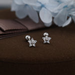 Tiny Flower CZ Screw Back Earrings in Sterling Silver, Forget Me Not Floral CZ Earrings, Silver, Gold and Rose Gold, Flower CZ Earrings
