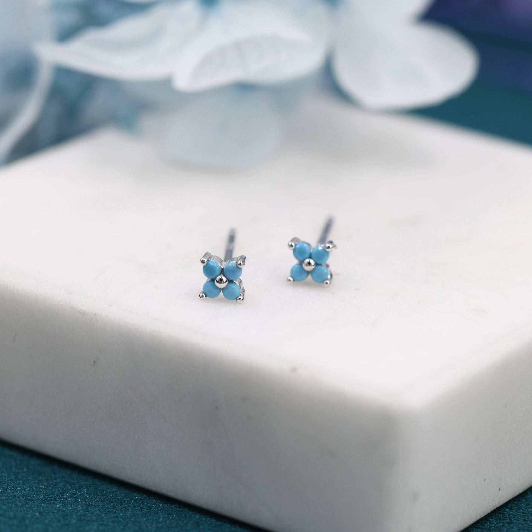 Extra Tiny Hydrangea Flower CZ Stud Earrings in Sterling Silver, Silver or Gold, Hydrangea Earrings, Flower Stud