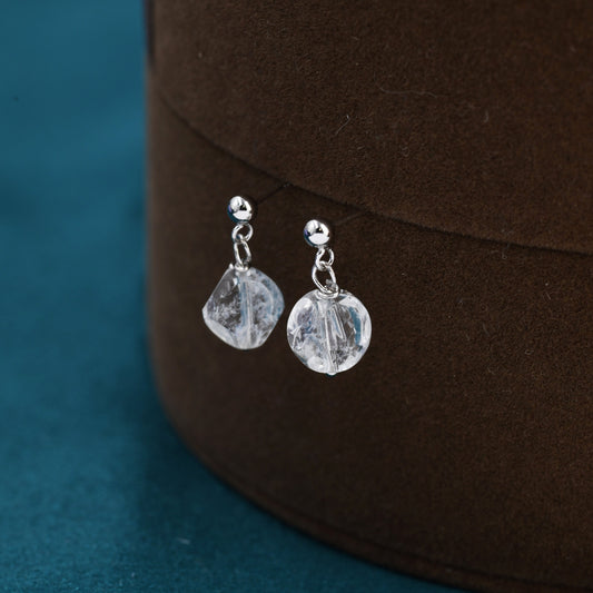 Natural Clear Quartz Dangle Drop Earrings in Sterling Silver, Silver or Gold, Genuine Faceted Quartz Earrings