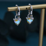 Sterling Silver Aurora AB CZ Trillion Cut Hoop Earrings, Silver or Gold, Triangle Dangle Hoop Earrings, Interchangeable Charm