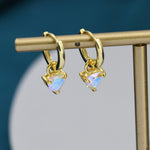 Sterling Silver Aurora AB CZ Trillion Cut Hoop Earrings, Silver or Gold, Triangle Dangle Hoop Earrings, Interchangeable Charm