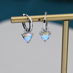 Sterling Silver Aurora AB CZ Trillion Cut Hoop Earrings, Silver or Gold, Triangle Dangle Hoop Earrings, Interchangeable Charm
