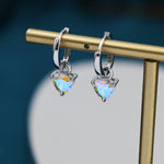 Sterling Silver Aurora AB CZ Trillion Cut Hoop Earrings, Silver or Gold, Triangle Dangle Hoop Earrings, Interchangeable Charm