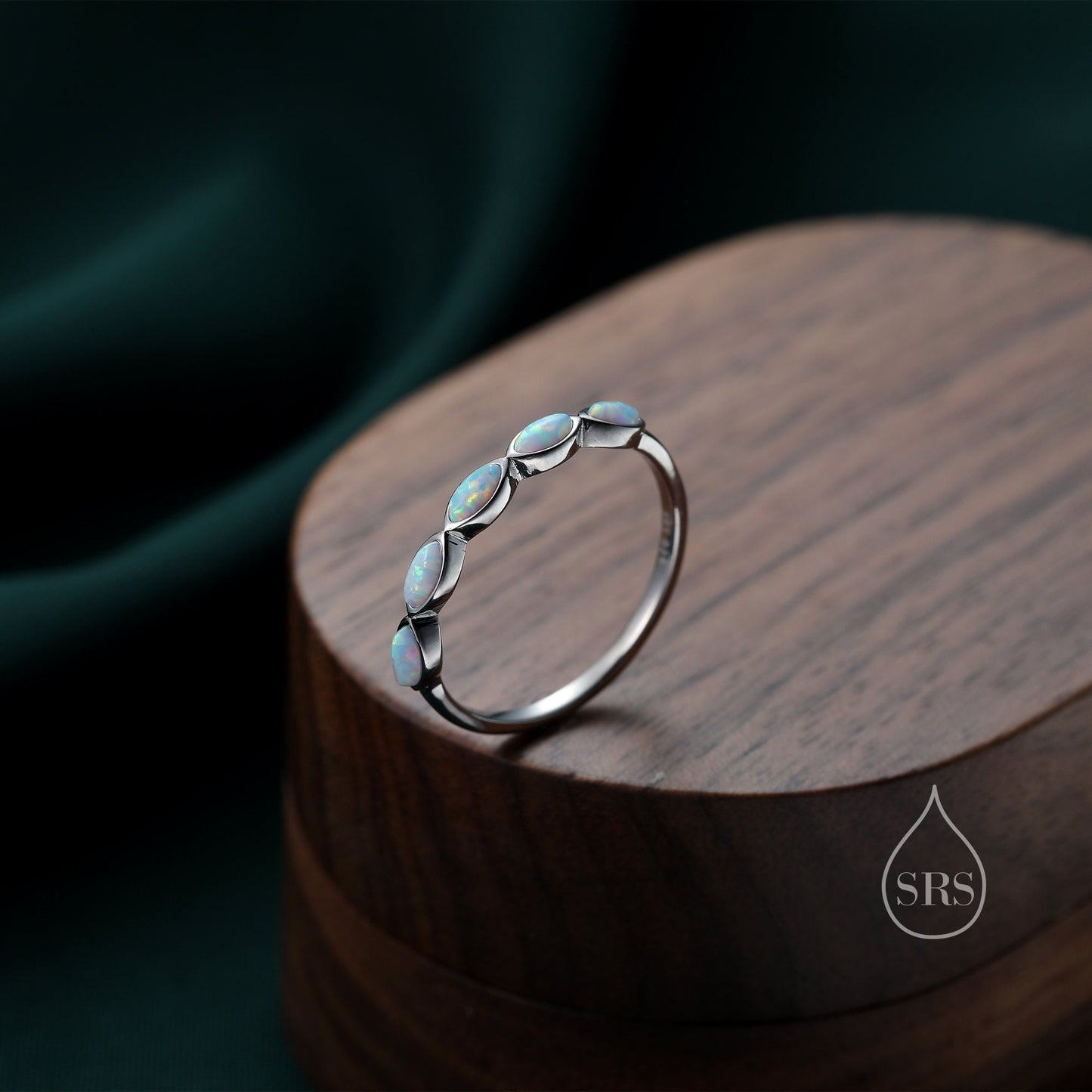 Fire Opal Marquise Ring in Sterling Silver, US 5 - 8, Opal Cluster Ring, Silver Opal Ring, Lab Opal Stone Ring, White Opal Ring