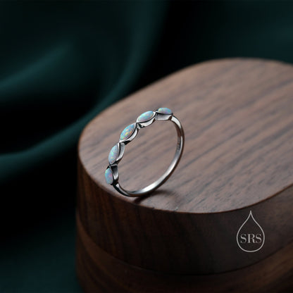 Fire Opal Marquise Ring in Sterling Silver, US 5 - 8, Opal Cluster Ring, Silver Opal Ring, Lab Opal Stone Ring, White Opal Ring