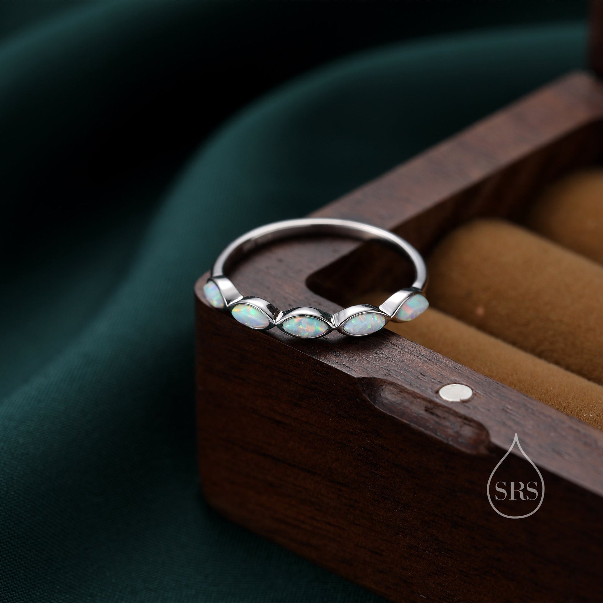 Fire Opal Marquise Ring in Sterling Silver, US 5 - 8, Opal Cluster Ring, Silver Opal Ring, Lab Opal Stone Ring, White Opal Ring