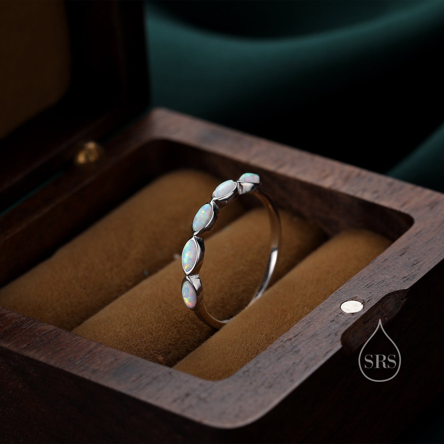 Fire Opal Marquise Ring in Sterling Silver, US 5 - 8, Opal Cluster Ring, Silver Opal Ring, Lab Opal Stone Ring, White Opal Ring