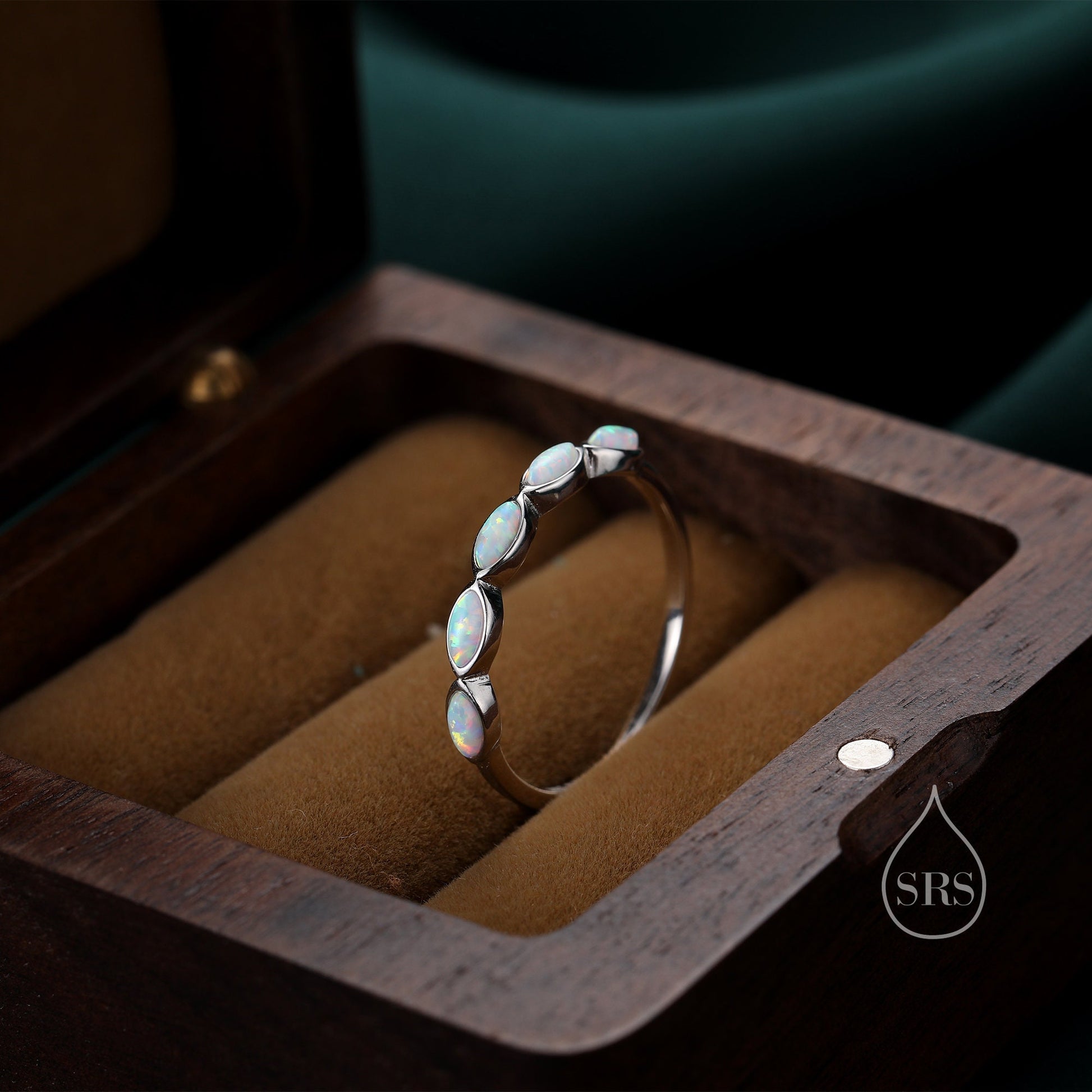 Fire Opal Marquise Ring in Sterling Silver, US 5 - 8, Opal Cluster Ring, Silver Opal Ring, Lab Opal Stone Ring, White Opal Ring