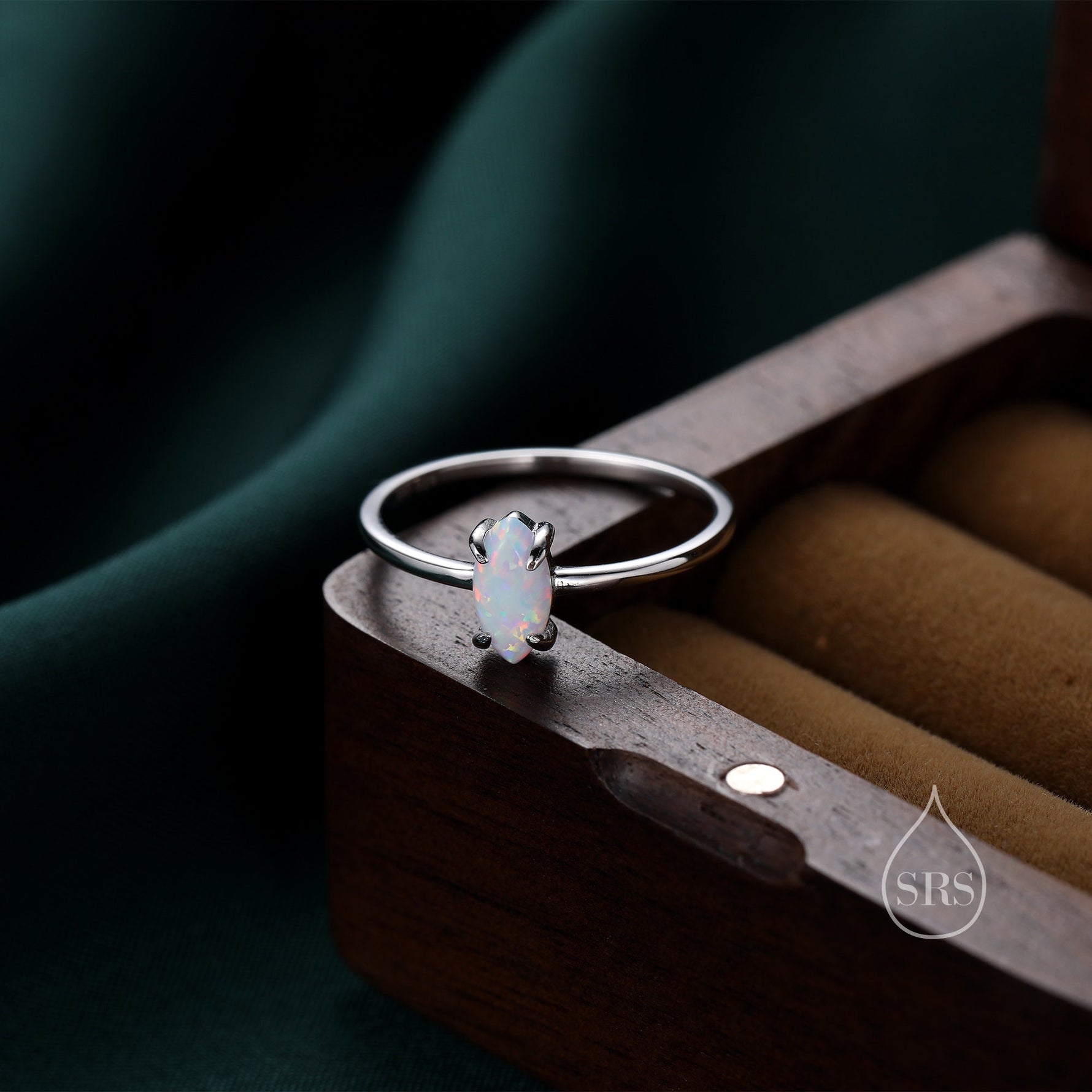 Fire Opal Marquise Ring in Sterling Silver, US 5 - 8, Single Opal Marquise Ring, Silver Opal Ring, Lab Opal Stone Ring, White Opal Ring