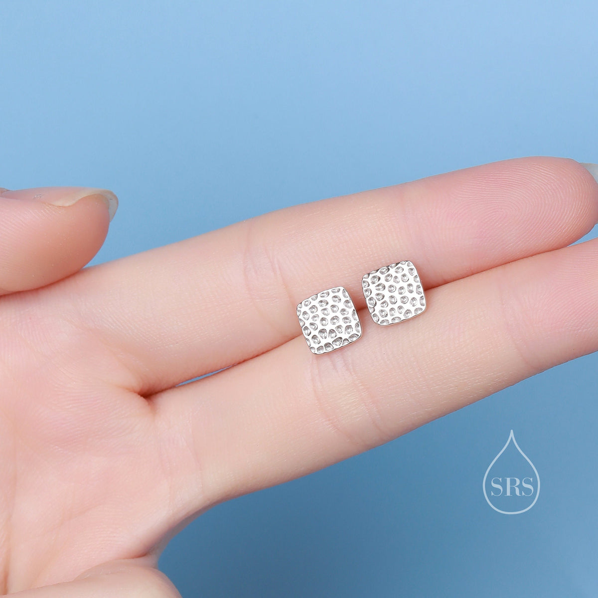 Hammered Square Stud Earrings in Sterling Silver, Silver or Gold or Rose Gold, Square Earrings, Fun and Quirky Jewellery