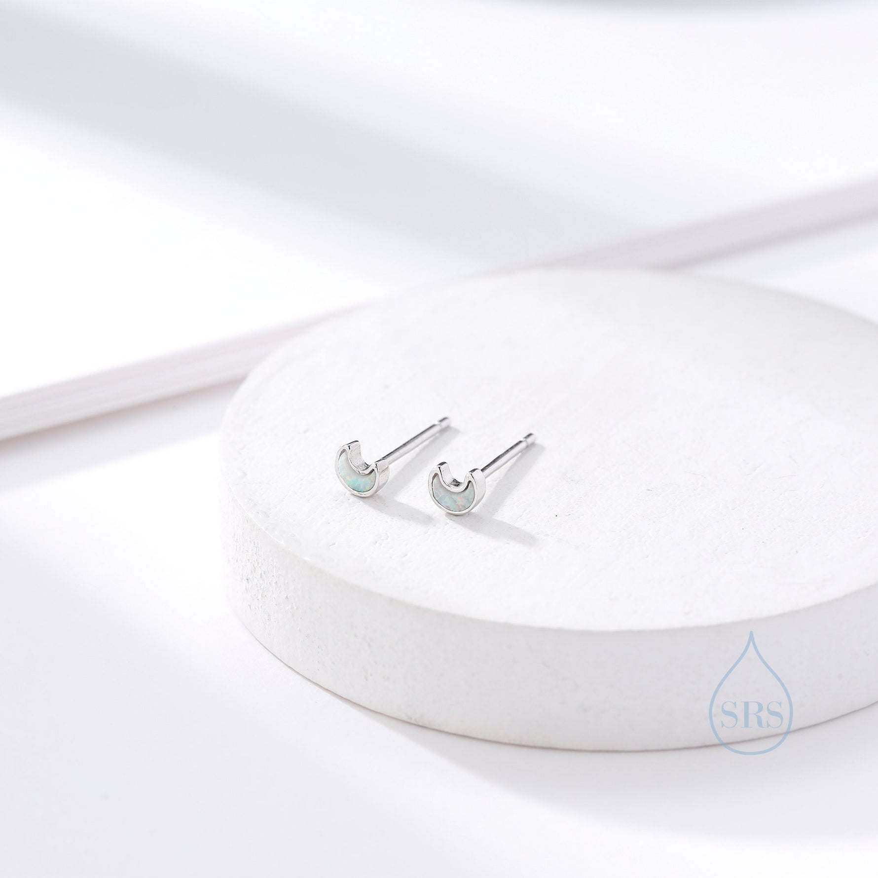 Extra Tiny Opal Moon Stud Earrings in Sterling Silver - Blue Opal or White Opal - Gold or Silver - New Moon Earrings - Petite Stud Earrings