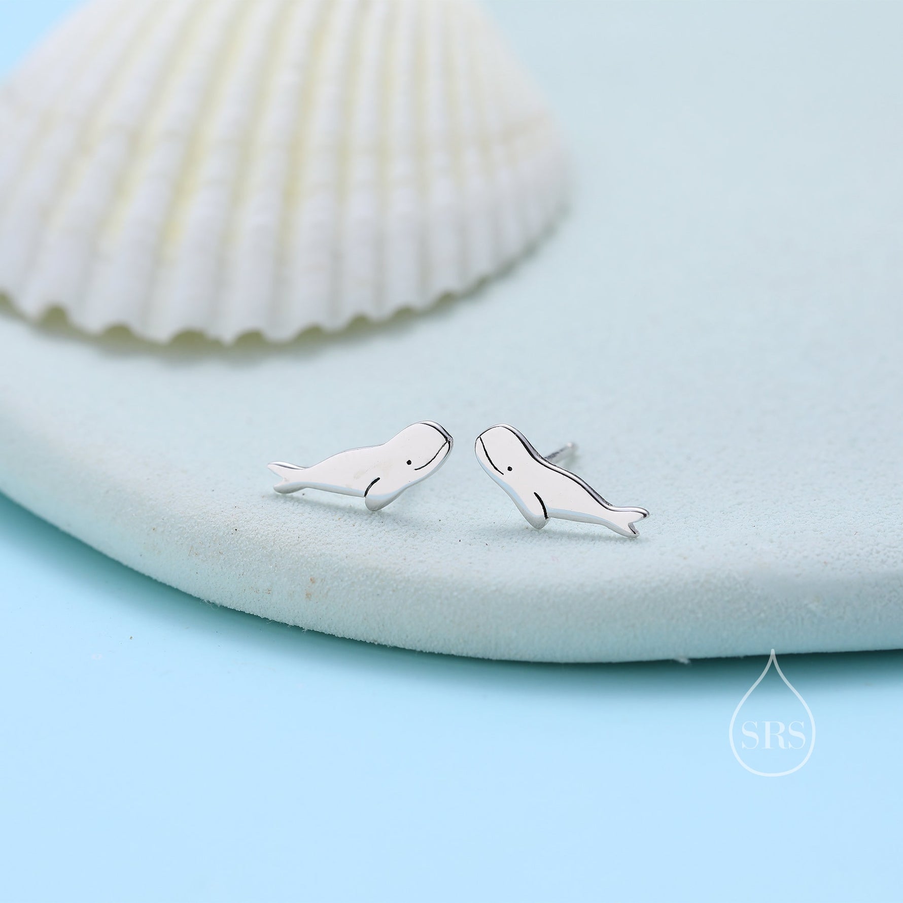 Beluga Whale Stud Earrings in Sterling Silver, Whale Fish Earrings, Tiny Fish Earrings, Whale Earrings