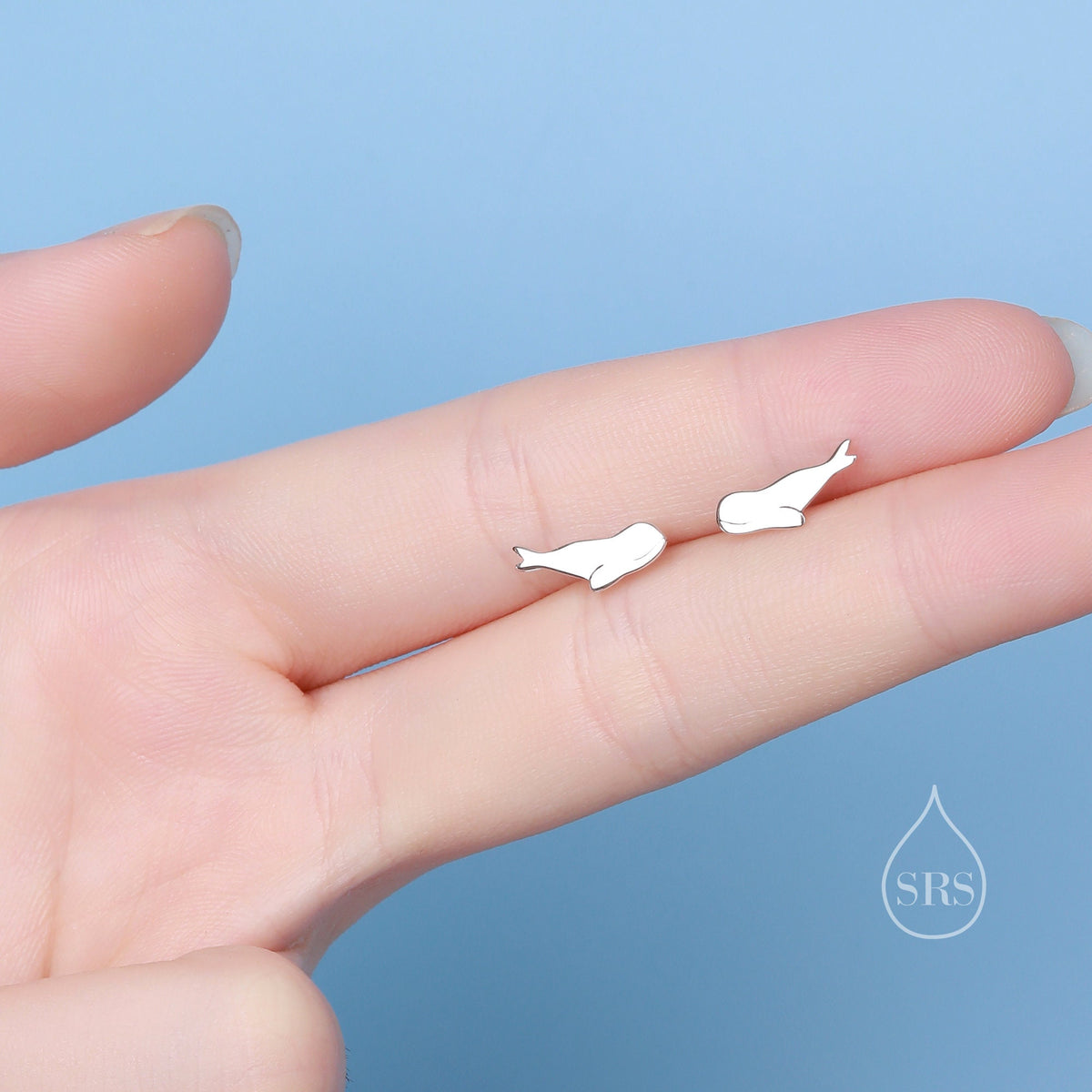 Beluga Whale Stud Earrings in Sterling Silver, Whale Fish Earrings, Tiny Fish Earrings, Whale Earrings