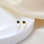 Black Opal Huggie Hoop Earrings in Sterling Silver, Tiny Opal Open Hoops, Opal Pull Through Threaders, Half Hoops, C Shape Opal Hoops